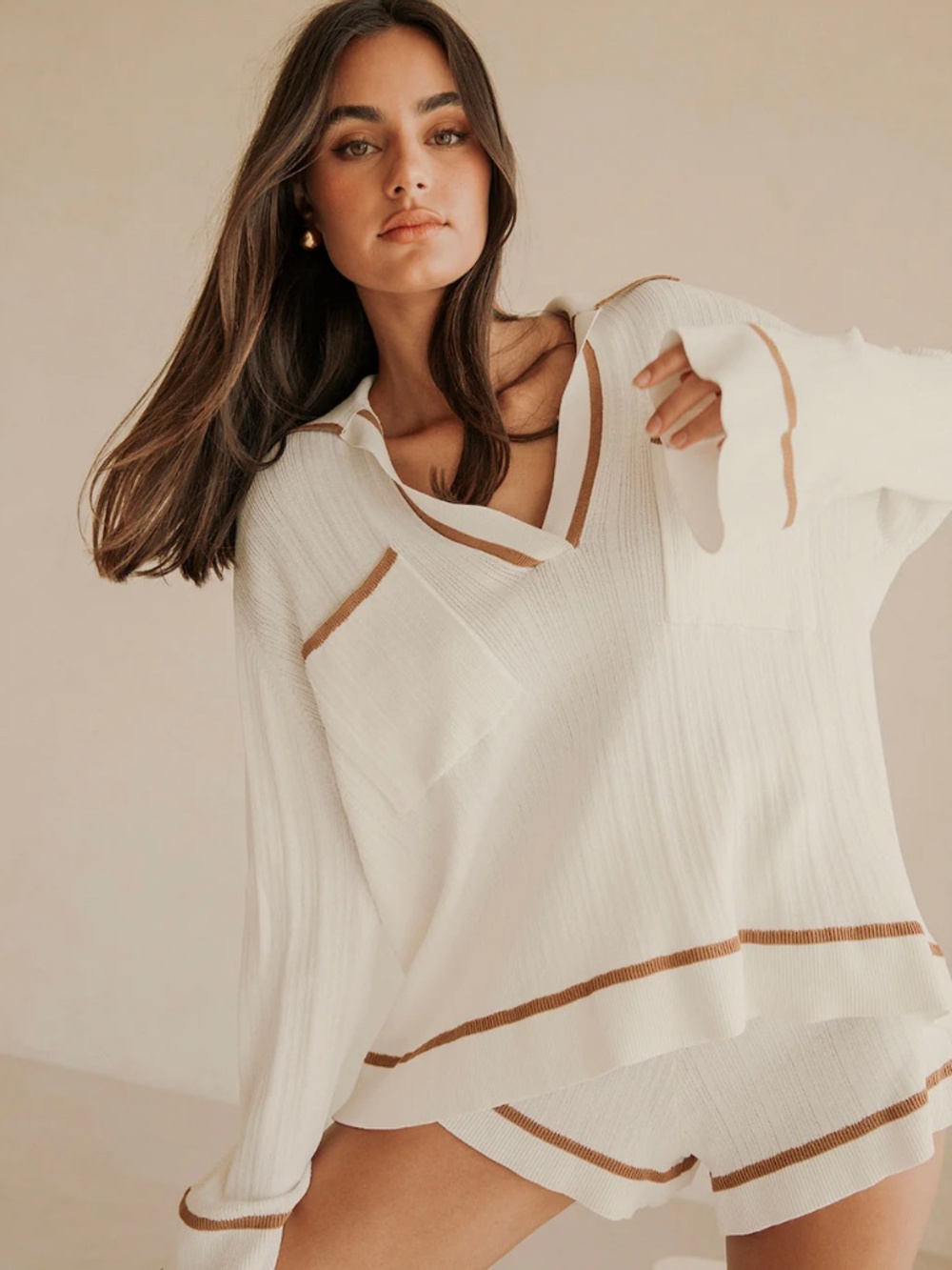 NWT Sabo Skirt Adair White Long Sleeve V-Neck Collar Top Size Small